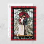Rode Buffel Plaid Bruiloft Foto Vrolijk Kerstfeest Briefkaart (Voorkant / Achterkant)