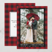 Rode Buffel Plaid Bruiloft Foto Vrolijk Kerstfeest Feestdagenkaart (Voorkant / Achterkant)