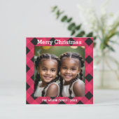 Rode Buffel Plaid Check Foto Kerstflat Feestdagenkaart (Staand voorkant)
