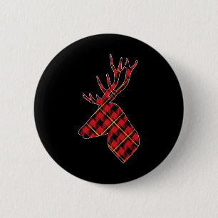 Rode Buffel Plaid Herten Rendier Hoofd Kerstmis Hu Ronde Button 5,7 Cm