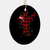 Rode Buffel Plaid Hummingbird Santa Hat Kerstmis Keramisch Ornament (Rechts)