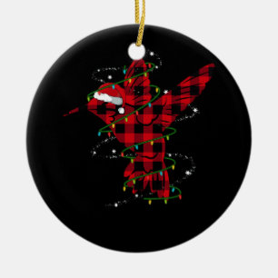 Rode Buffel Plaid Hummingbird Santa Hat Kerstmis Keramisch Ornament