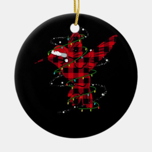 Rode Buffel Plaid Hummingbird Santa Hat Kerstmis Keramisch Ornament (Voorkant)