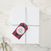 Rode Buffel Plaid Kerst Feestdagen Naam Sjabloon Cadeaulabel (Met Touw)