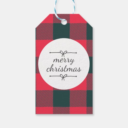 Rode Buffel Plaid Kerst Feestdagen Naam Sjabloon Cadeaulabel (Voorkant)