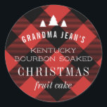 Rode Buffel Plaid Kerstboom Gift Ronde Sticker<br><div class="desc">Deze aangepaste sticker is de perfecte finishing touch voor uw kerstcadeau en heeft witte kerstboomvormen boven eenvoudig te bewerken tekst op een rode en zwarte buffel geruite achtergrond. Meerdere regels tekst maken deze sticker ideaal voor het etiketteren van gebakken producten en huisambachten.</div>