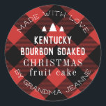 Rode Buffel Plaid Kerstboom Gift Ronde Sticker<br><div class="desc">Deze aangepaste sticker is de perfecte finishing touch voor uw kerstcadeau en heeft witte kerstboomvormen boven eenvoudig te bewerken tekst op een rode en zwarte buffel geruite achtergrond.</div>