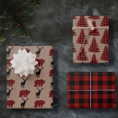 Rode buffel plaid + kraft bos kerstcadeau inpakpapier vel