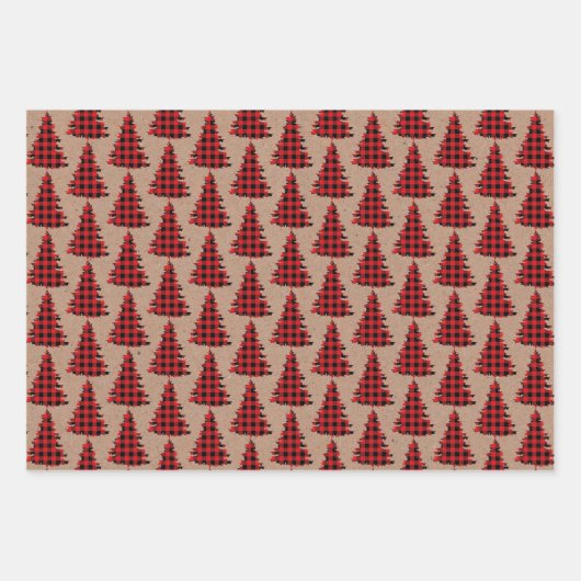 Rode buffel plaid + kraft bos kerstcadeau inpakpapier vel (Voorkant 2)