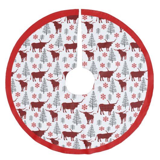 Rode Buffel Plaid Longhorn Patroon Kerstboom Rok (Voorkant)