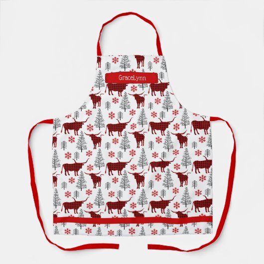 Rode Buffel Plaid Longhorn Patroon Schort (Voorkant)