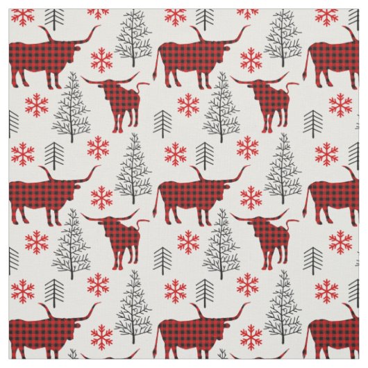 Rode Buffel Plaid Longhorn Patroon Stof (Swatch)