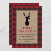 Rode Buffel Plaid Merry Christmas Deer Kraft Feestdagenkaart (Voorkant / Achterkant)