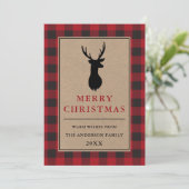 Rode Buffel Plaid Merry Christmas Deer Kraft Feestdagenkaart (Staand voorkant)