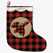 Rode Buffel Plaid Moose Head Gepersonaliseerd Grote Kerstsok (Voorkant)