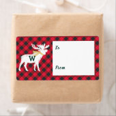 Rode Buffel Plaid Moose Monogram Kerst Etiket (Insitu)
