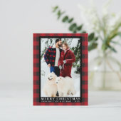Rode Buffel Plaid Paar Foto Vrolijk Kerstfeest Briefkaart (Staand voorkant)