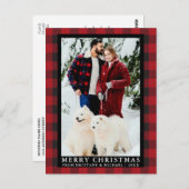 Rode Buffel Plaid Paar Foto Vrolijk Kerstfeest Briefkaart (Voorkant / Achterkant)