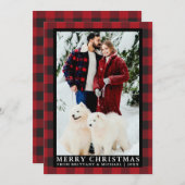 Rode Buffel Plaid Paar Foto Vrolijk Kerstfeest Feestdagenkaart (Voorkant / Achterkant)