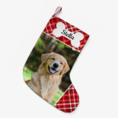 Rode Buffel Plaid Pet Hond Foto Kerstkous Kleine Kerstsok (Voorkant (Hangend))