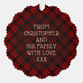 Rode Buffel Plaid & Sterren Vrolijk Kerstrustiek Ornament Kaart (Achterkant)