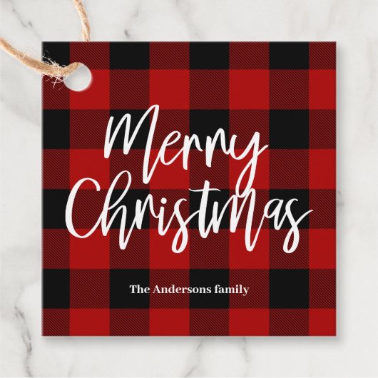 Rode Buffel Plaid & Vrolijk Kerstfeest |Persoonlij Bedankjes Labels (Voorkant)