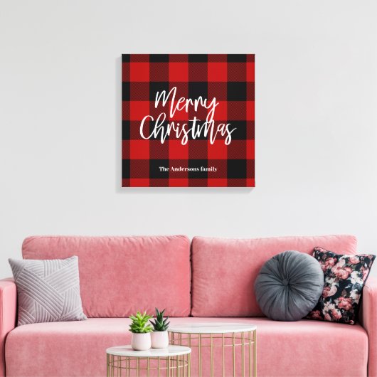 Rode Buffel Plaid & Vrolijk Kerstfeest |Persoonlij Canvas Afdruk (Insitu (Woonkamer))