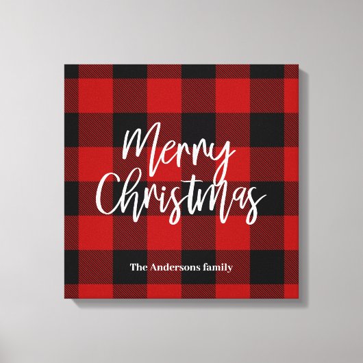 Rode Buffel Plaid & Vrolijk Kerstfeest |Persoonlij Canvas Afdruk (Voorkant)