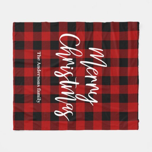 Rode Buffel Plaid & Vrolijk Kerstfeest |Persoonlij Fleece Deken (Voorkant (Horizontaal))