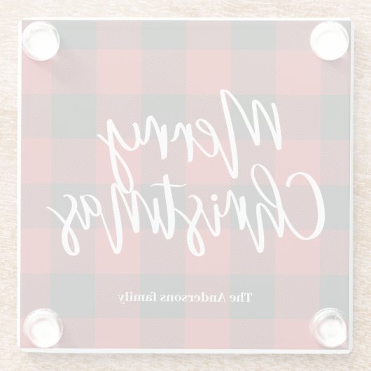 Rode Buffel Plaid & Vrolijk Kerstfeest |Persoonlij Glazen Onderzetter (Achterkant)