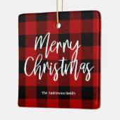 Rode Buffel Plaid & Vrolijk Kerstfeest |Persoonlij Keramisch Ornament (Links)