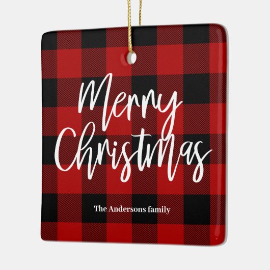 Rode Buffel Plaid & Vrolijk Kerstfeest |Persoonlij Keramisch Ornament (Links)