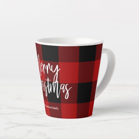 Rode Buffel Plaid & Vrolijk Kerstfeest |Persoonlij Latte Mok (Rechterhoek)