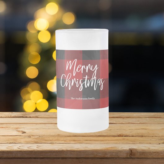 Rode Buffel Plaid & Vrolijk Kerstfeest |Persoonlij Matglas Bierpul