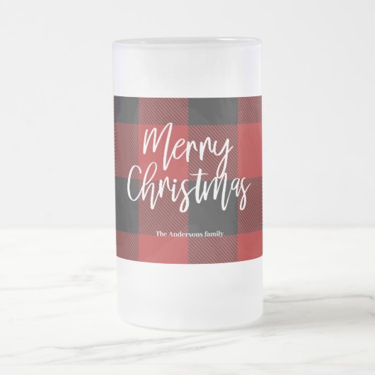 Rode Buffel Plaid & Vrolijk Kerstfeest |Persoonlij Matglas Bierpul (Center)