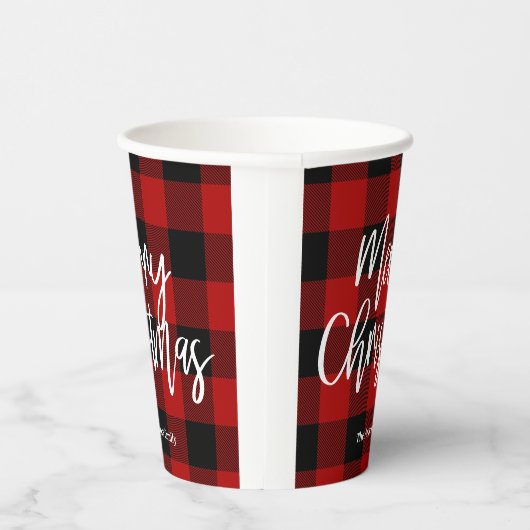 Rode Buffel Plaid & Vrolijk Kerstfeest |Persoonlij Papieren Bekers (Rechts)