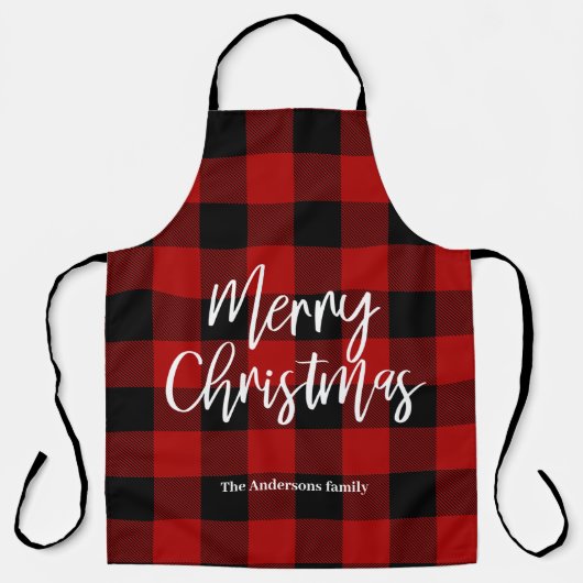 Rode Buffel Plaid & Vrolijk Kerstfeest |Persoonlij Schort (Voorkant)