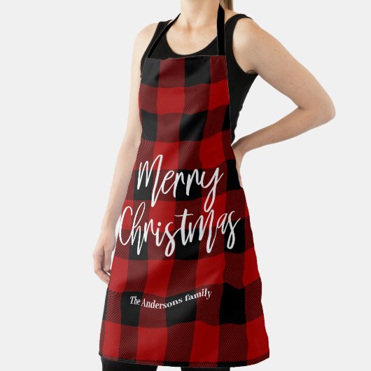 Rode Buffel Plaid & Vrolijk Kerstfeest |Persoonlij Schort (Insitu)