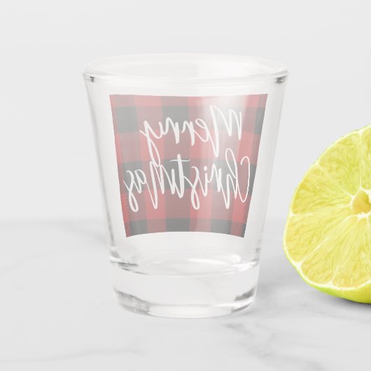 Rode Buffel Plaid & Vrolijk Kerstfeest |Persoonlij Shot Glas (Achterkant)