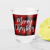 Rode Buffel Plaid & Vrolijk Kerstfeest |Persoonlij Shot Glas (Voorkant)