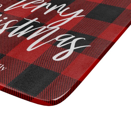 Rode Buffel Plaid & Vrolijk Kerstfeest |Persoonlij Snijplank (Hoek)