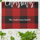 Rode Buffel Plaid & Vrolijk Kerstfeest |Persoonlij Theedoek (Gevouwen)