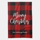 Rode Buffel Plaid & Vrolijk Kerstfeest |Persoonlij Theedoek (Verticaal)