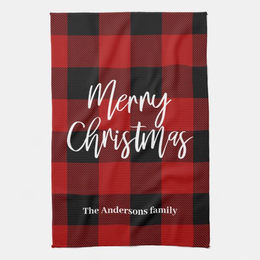 Rode Buffel Plaid & Vrolijk Kerstfeest |Persoonlij Theedoek (Verticaal)