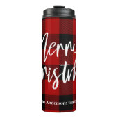 Rode Buffel Plaid & Vrolijk Kerstfeest |Persoonlij Thermosbeker (Voorkant)