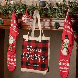 Rode Buffel Plaid & Vrolijk Kerstfeest |Persoonlij Tote Bag