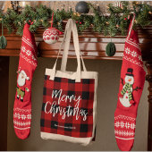 Rode Buffel Plaid & Vrolijk Kerstfeest |Persoonlij Tote Bag