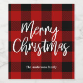 Rode Buffel Plaid & Vrolijk Kerstfeest |Persoonlij Wijn Etiket (Enkel label)