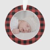 RODE BUFFEL RUT PATROON NAAM Foto Kerst Geschenk Ornament (voorkant)