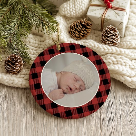 RODE BUFFEL RUT PATROON NAAM Foto Kerst Geschenk Ornament